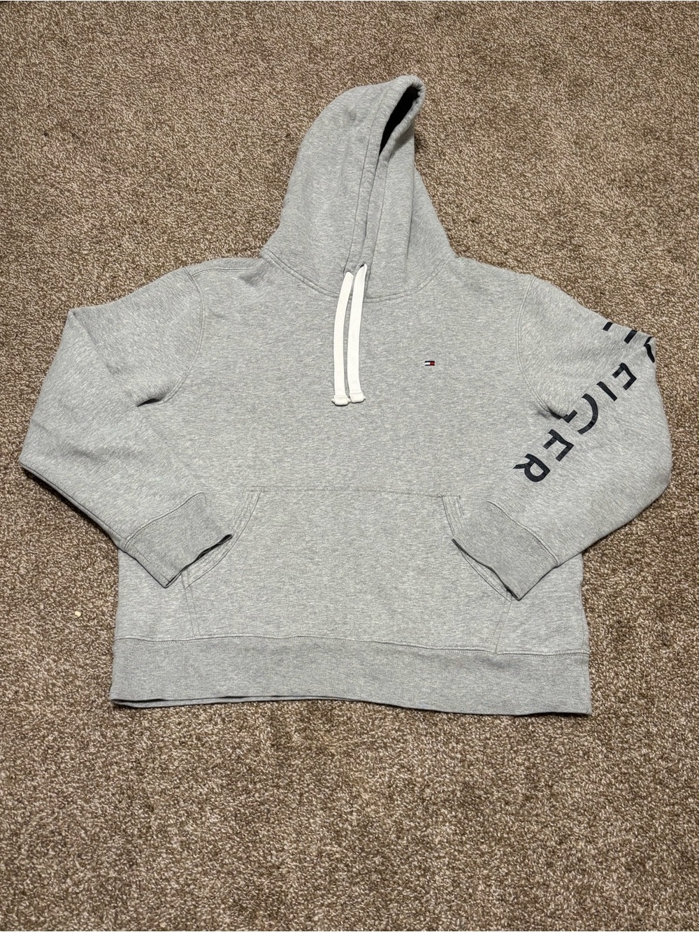 Tommy Hilfiger Light Gray Crewneck Hoodie with Sleeve Logo